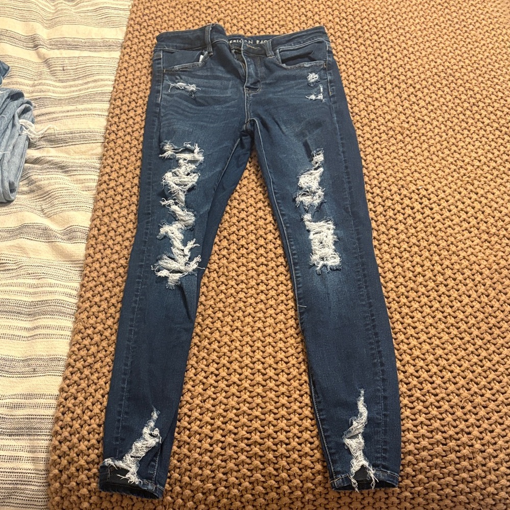 American Eagle Outfitters Ripped Dark Blue Skinny Jeans
